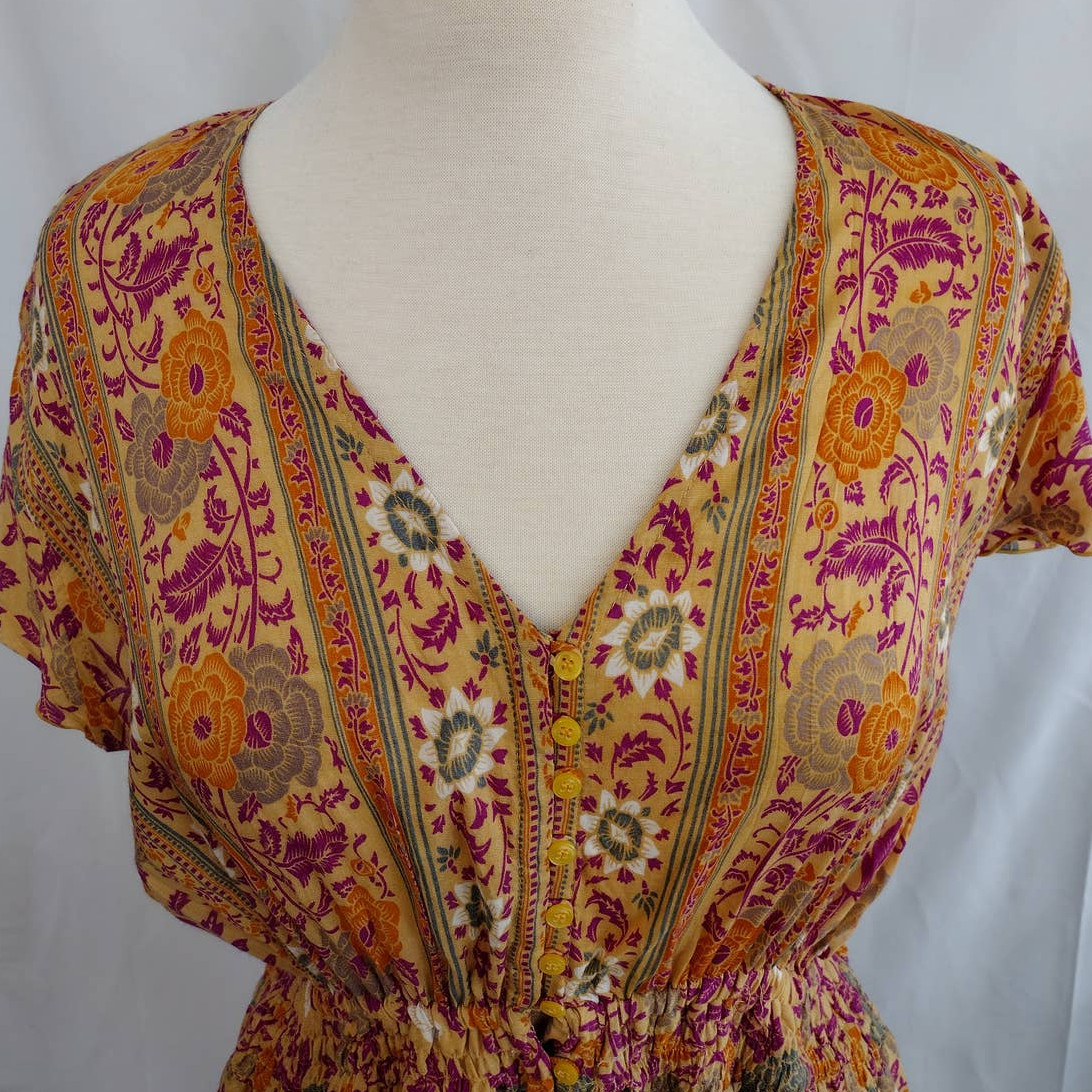 Aura The Label Backless High Split-Front Flutter Sleeve Floral Maxi Dress XL NWT