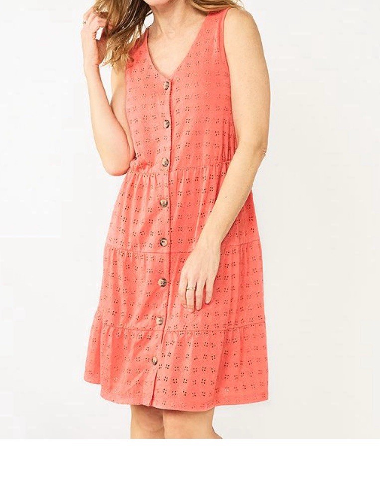 Sonoma Women Size M Embroidered Eyelet Tiered Button-Down Sleeveless Dress NWT