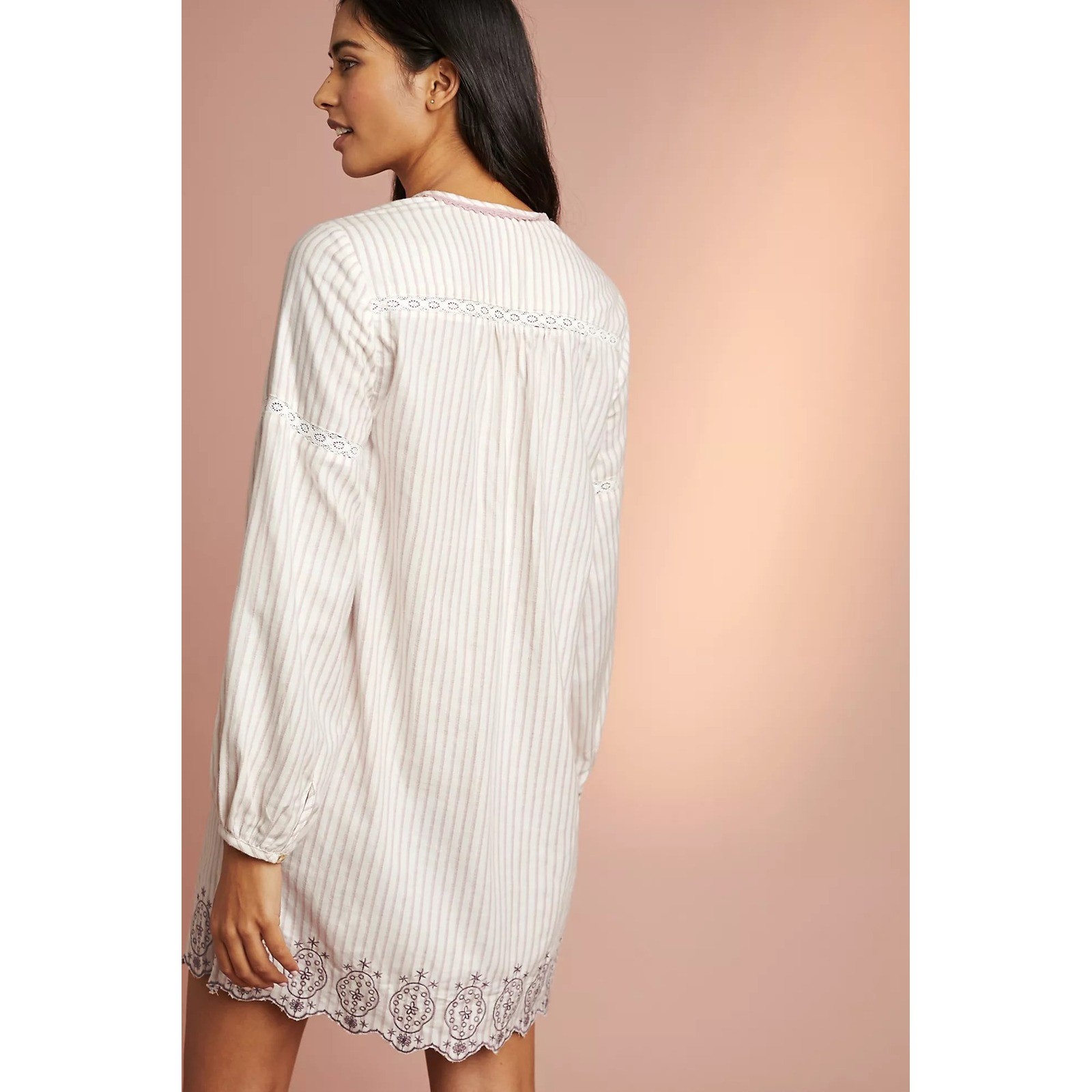 Anthropologie Floreat Striped Sleep Dress Tassel Tunic Embroidered Mauve XS New