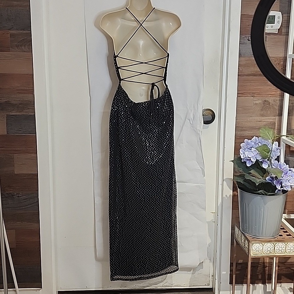 Saints & Secrets Black Sequin Long Gown size M