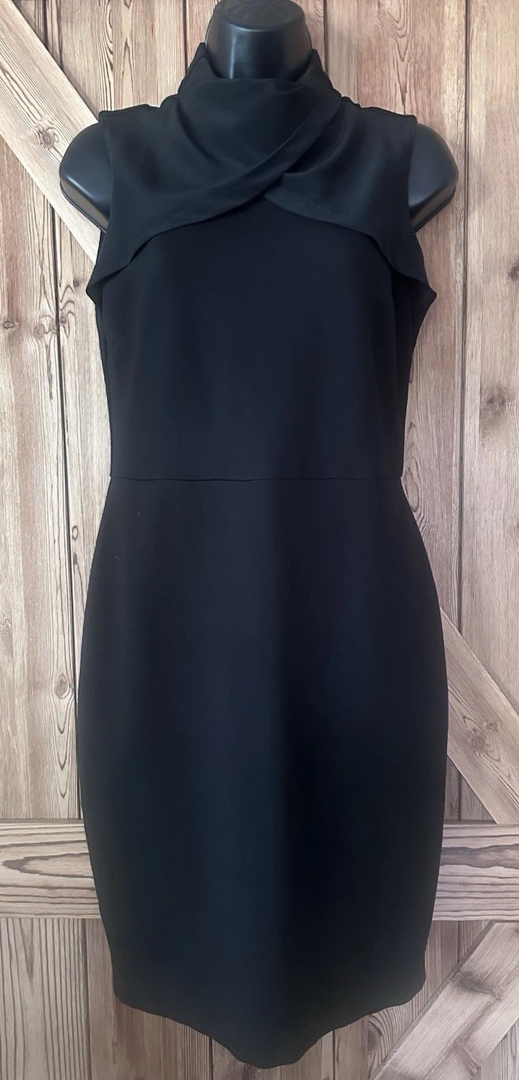 FOREST LILY Black Crossover Mock Neck Sleeveless Stretch Sheath Dress Size 6