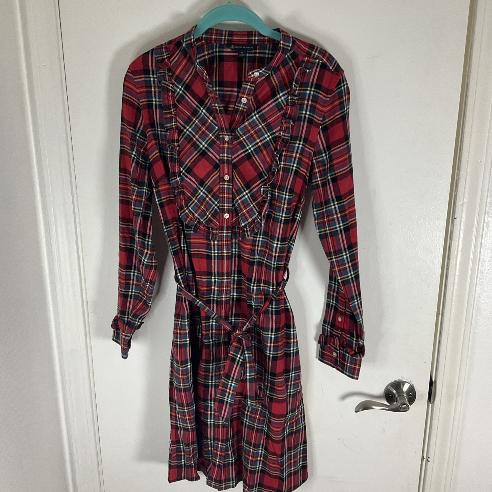 Brooks Brothers Red Fleece Shirt Dress Women’s 8 Red Buffalo Plaid