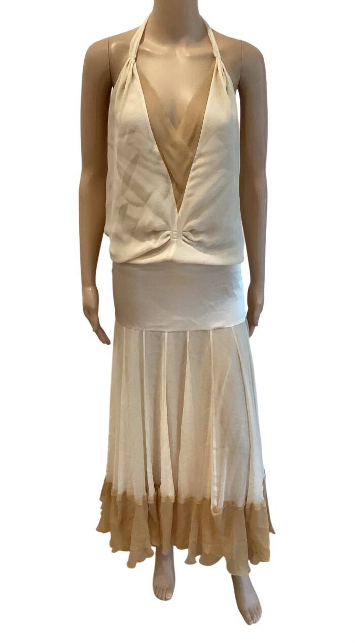 CHLOE VINTAGE S/S 2005 RUNWAY SILK HALTER DRESS SIZE fr 38