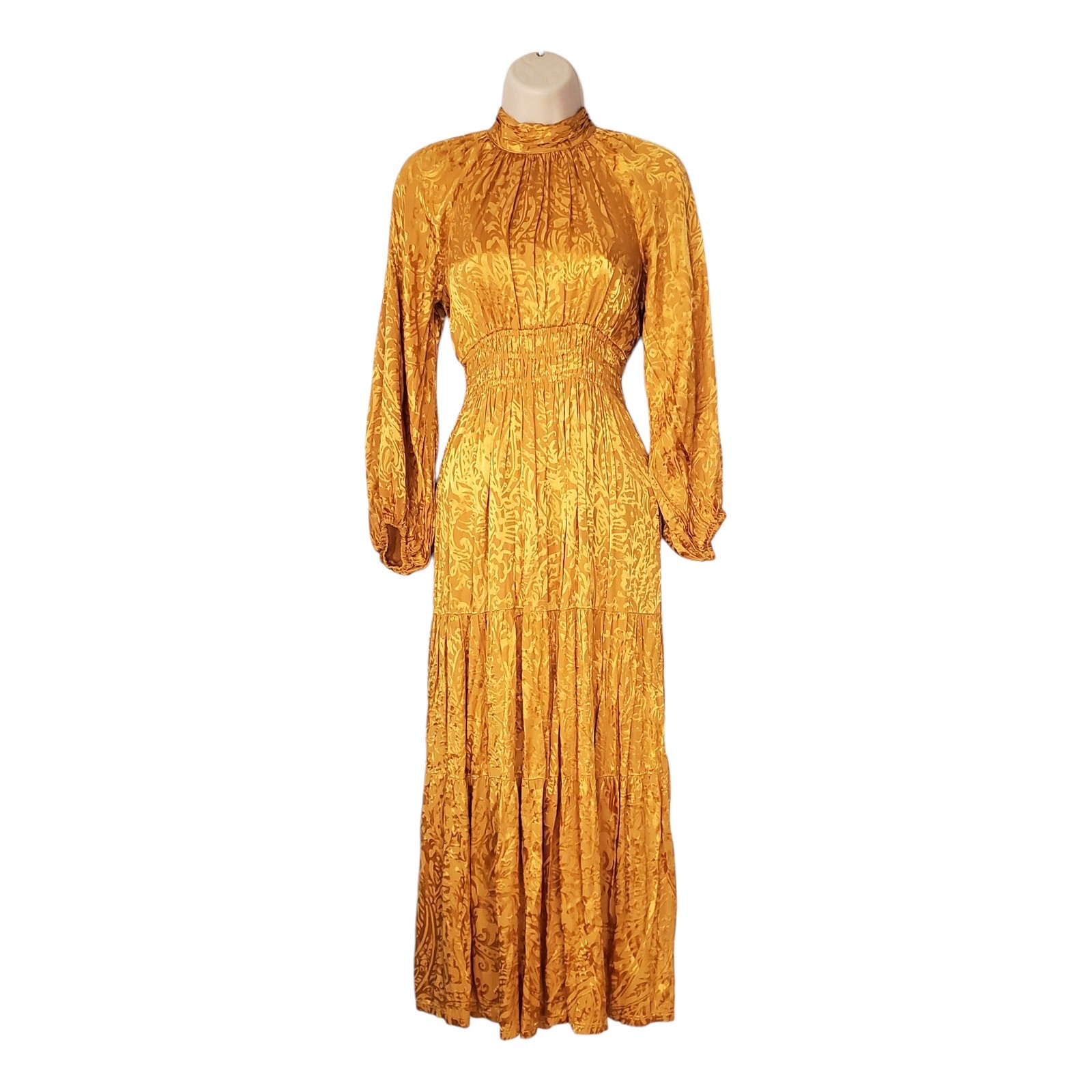 Anthropologie The Somerset Long Sleeve Maxi Dress Yellow Mock-Neck Petite XS P