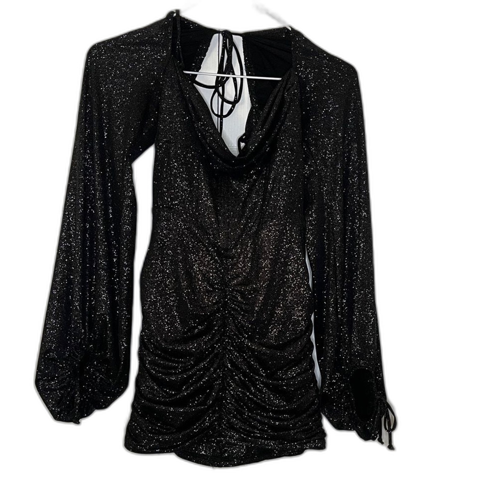 Lucy in The Sky Black Sparkle Silver Glitter Ruched Corset Dress Size Small