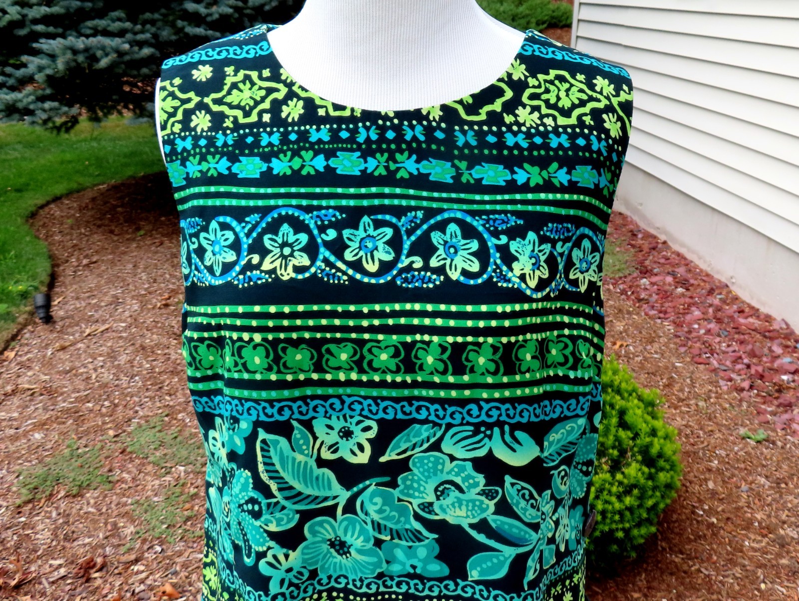 Coldwater Creek 12P Long Sleeveless Dress Blue Green Black Floral Low Side Slit