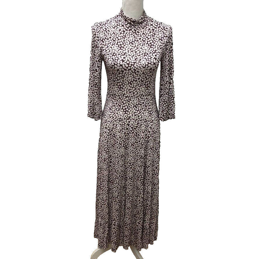 Samsoe Samsoe Fritta Dress Maxi Choco Aster Floral Micro Print Womens XS Retro