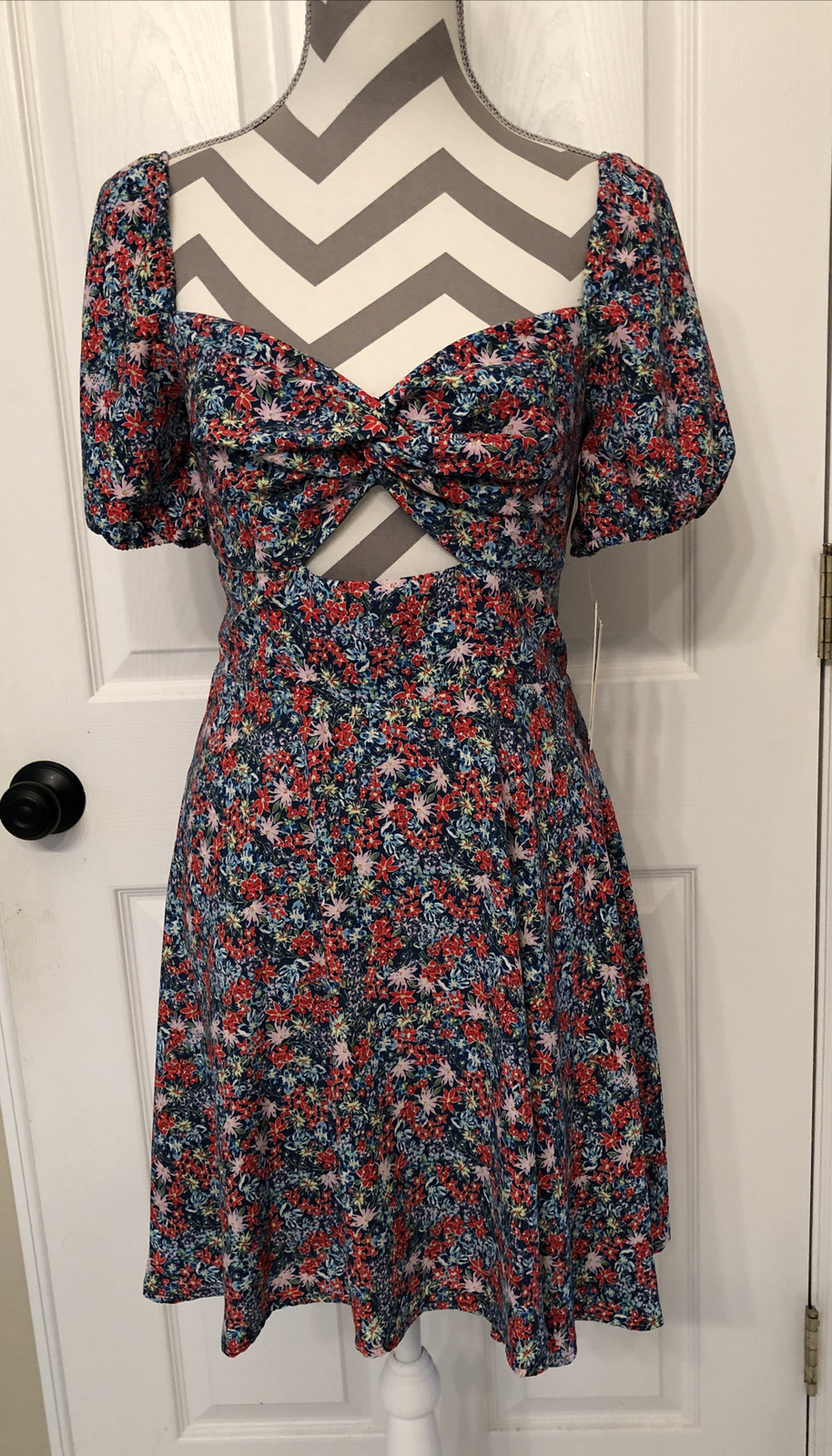 Gianni Bini Flower Midriff Dress Blue Red Pink Green Fit Flare Size M New