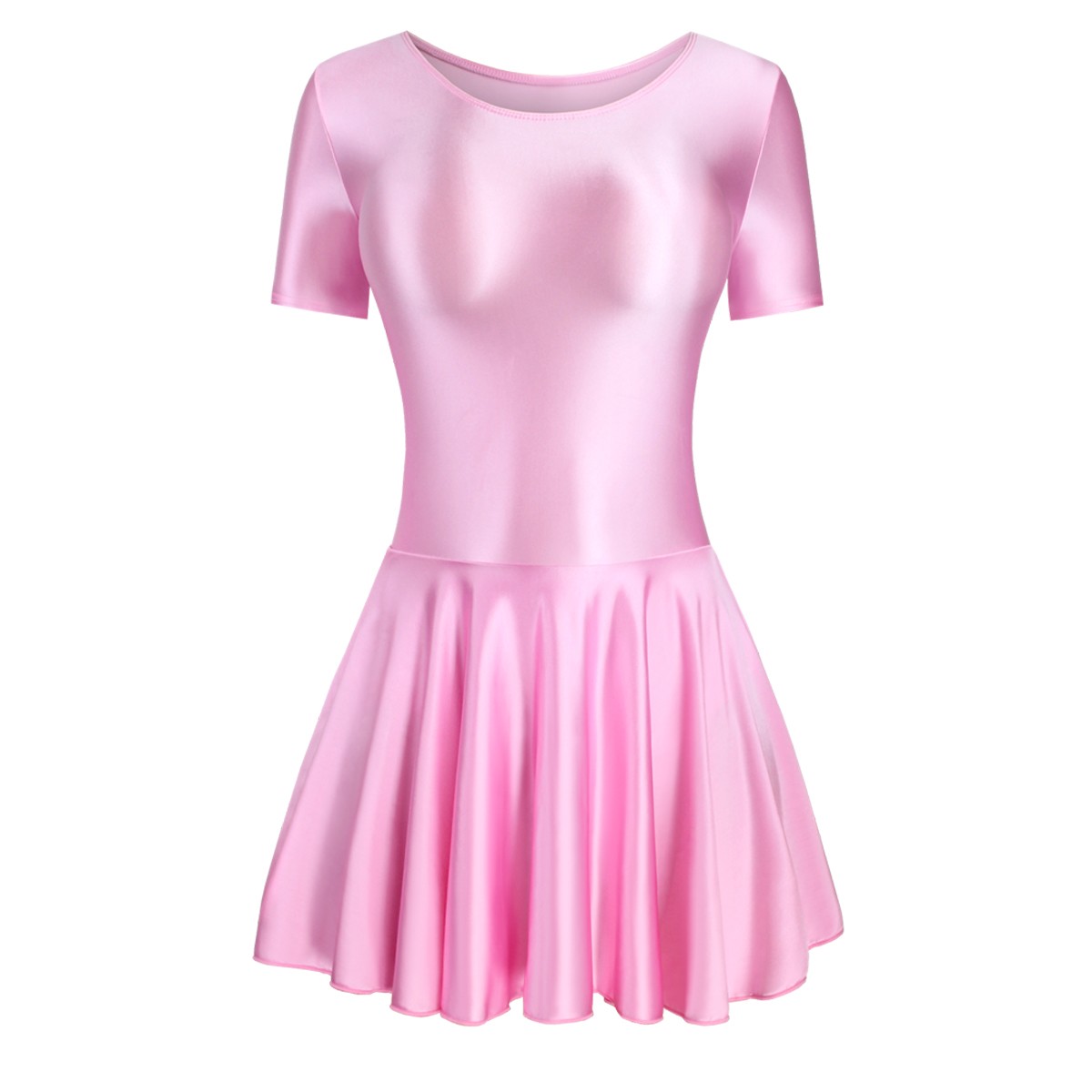 Women Glitter Spandex Elastic Yoga Dance Fitness Dress Shortsleeve Ballet Skirts