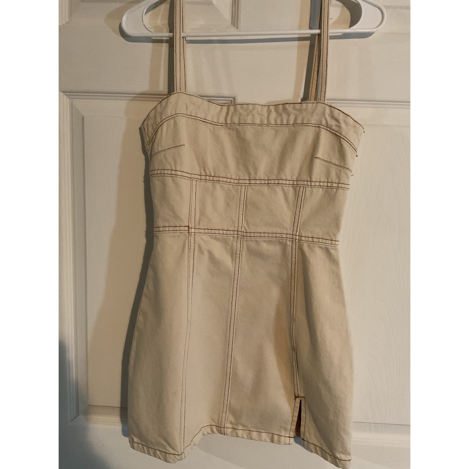 Nasty Gal Cream Denim Mini Dress Contrast Stitch Corset Style Size US 2 NEW
