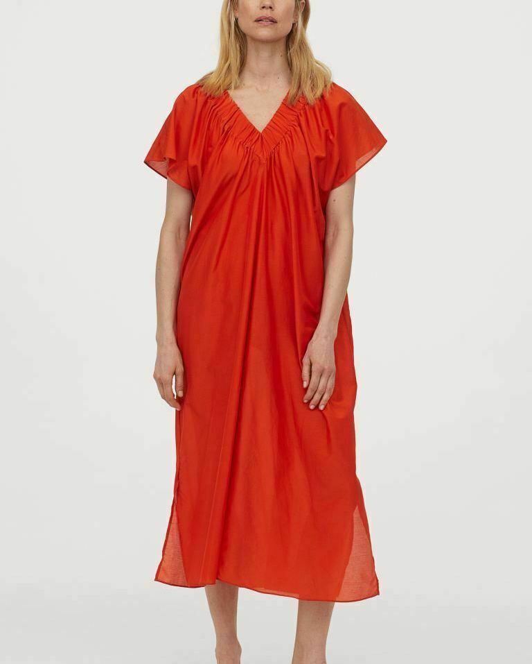 H&M Trend Premium Quality Silk-Blend Kaftan Dress in Dark Orange Large L