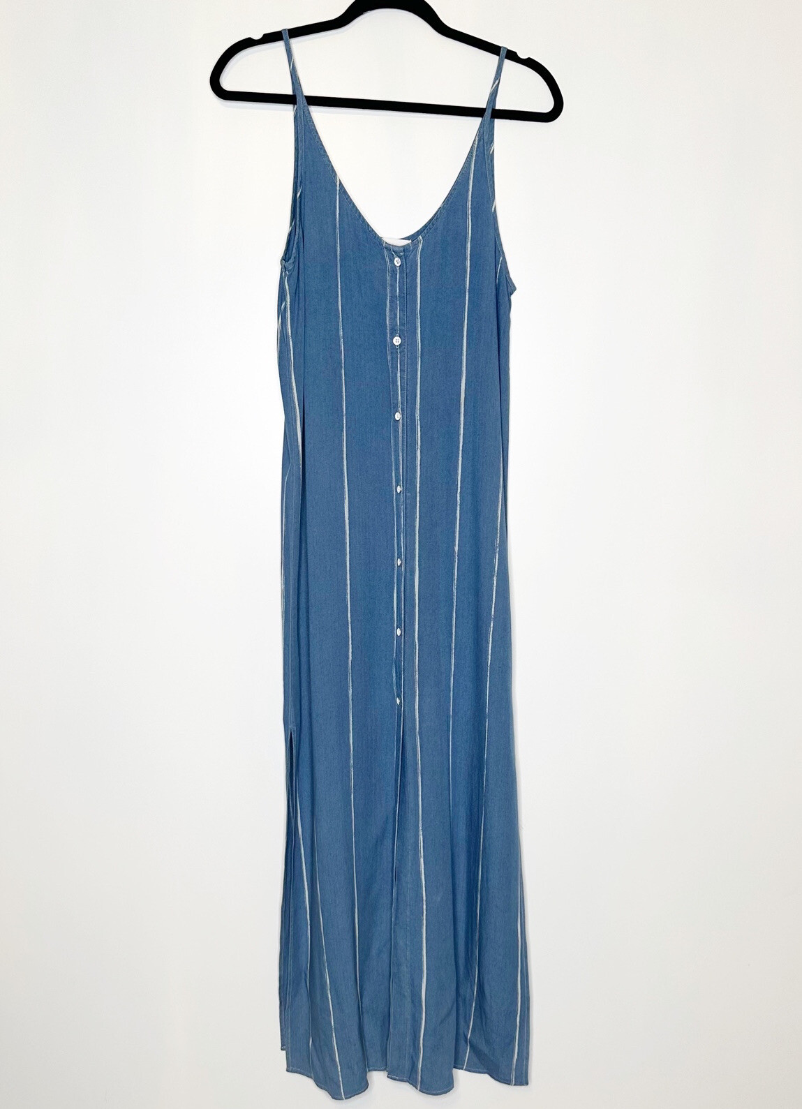 Bella Dahl Chambray Striped Button Down Dress Women’s Sleeveless White Blue S