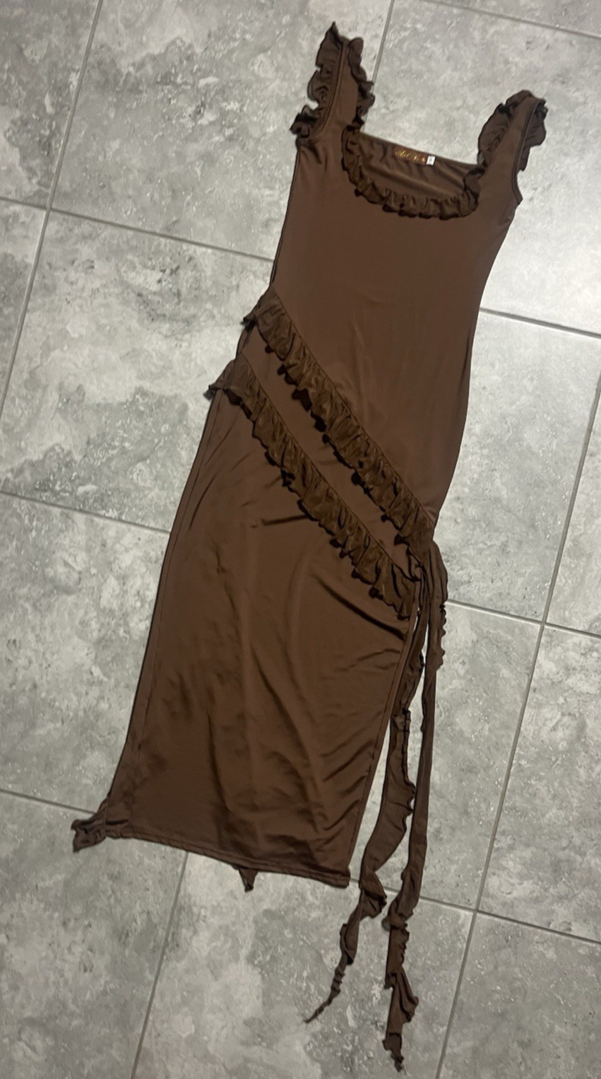 Adele Berto Ruffle Bodycon Maxi Sleeveless Jersey Stretch Dress Slit Fairy sz 2