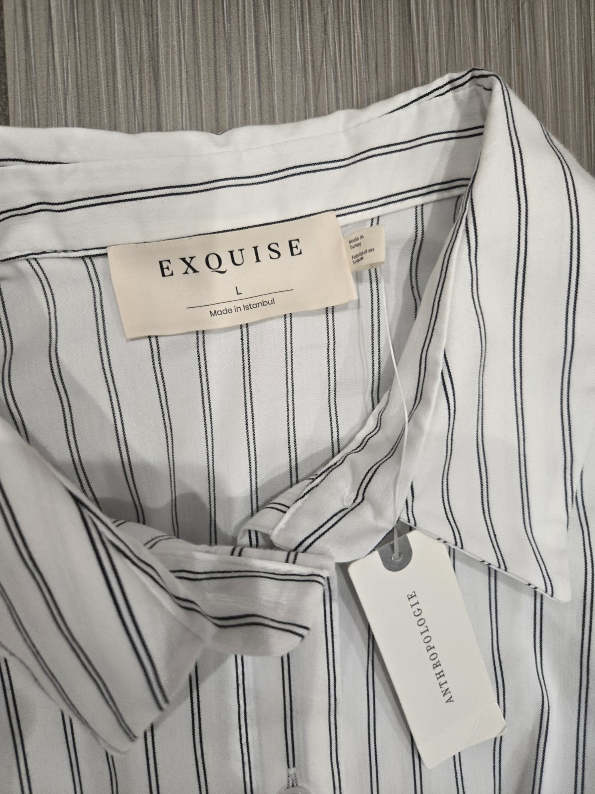 Anthropologie Exquise Large Tobie Double Buckle Pleated Shirt Dress White Black