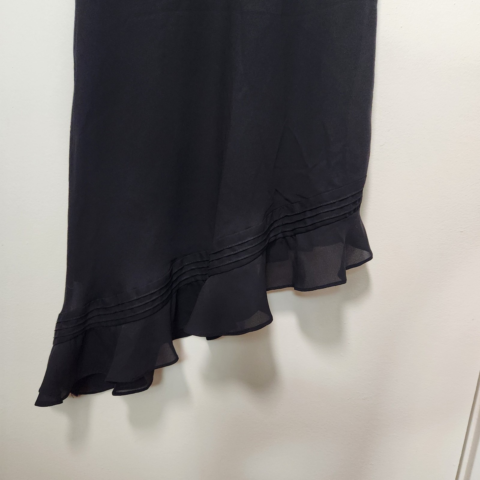 Black Asymmetrical Slip Dress Chiffon Strappy Y2K 90s Ruffle HOCO Large Vtg