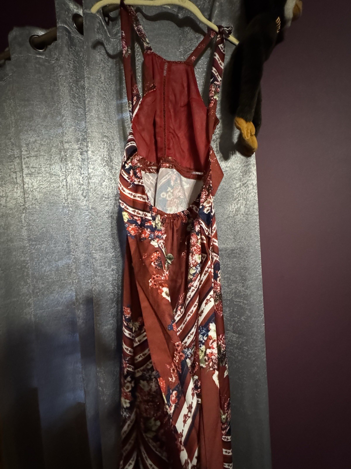 Burgundy Floral & Navy Patchwork Maxi Dress
