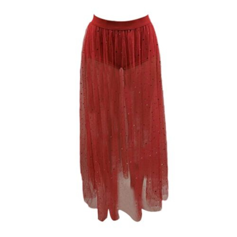 Womens Nightclub Sexy Perspective Pleated Lace Wrap Hip Mesh High Waist Skirt