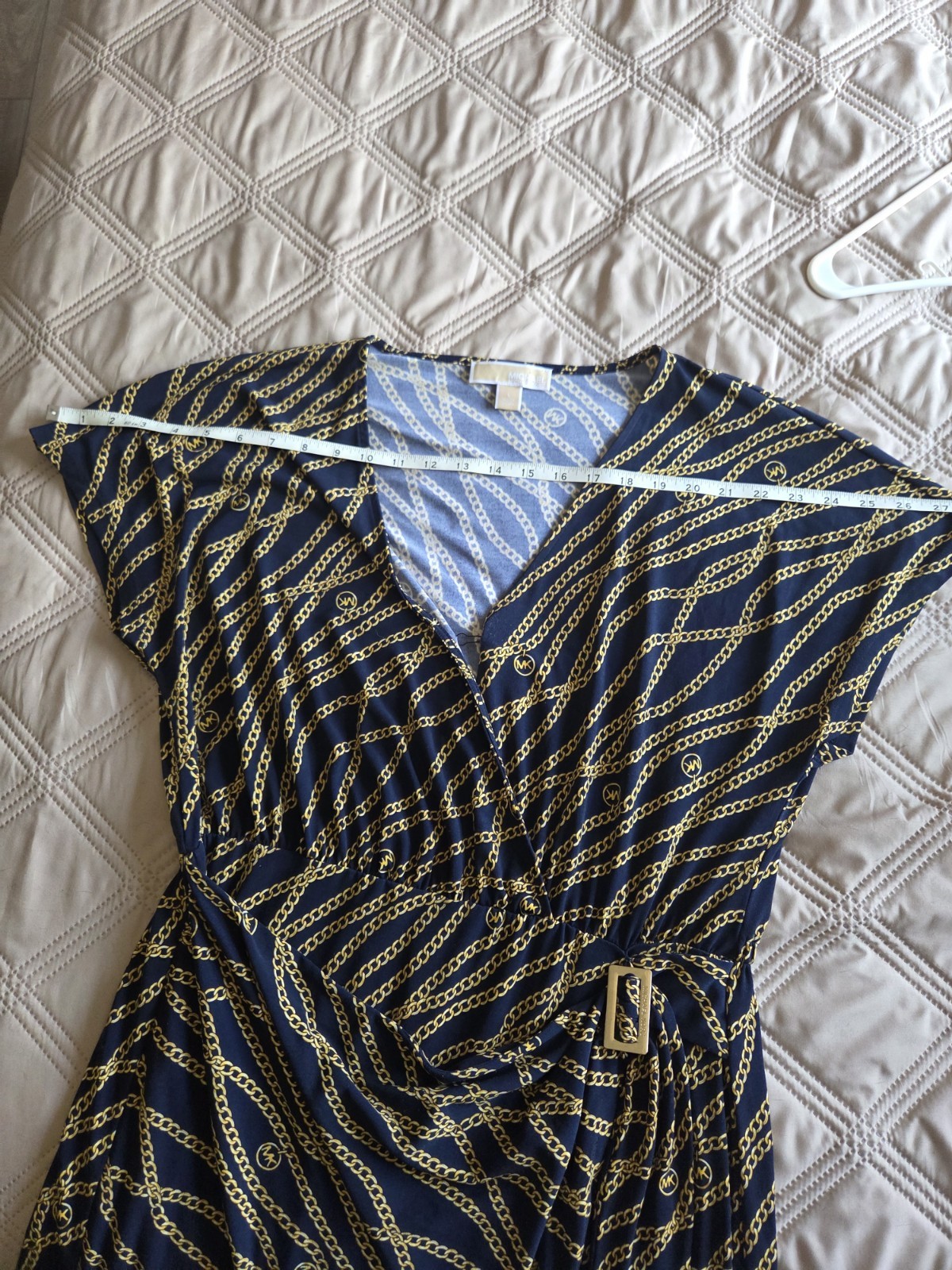 Michael Kors Women’s chain link wrap Dress in tile blue Size Large NWT
