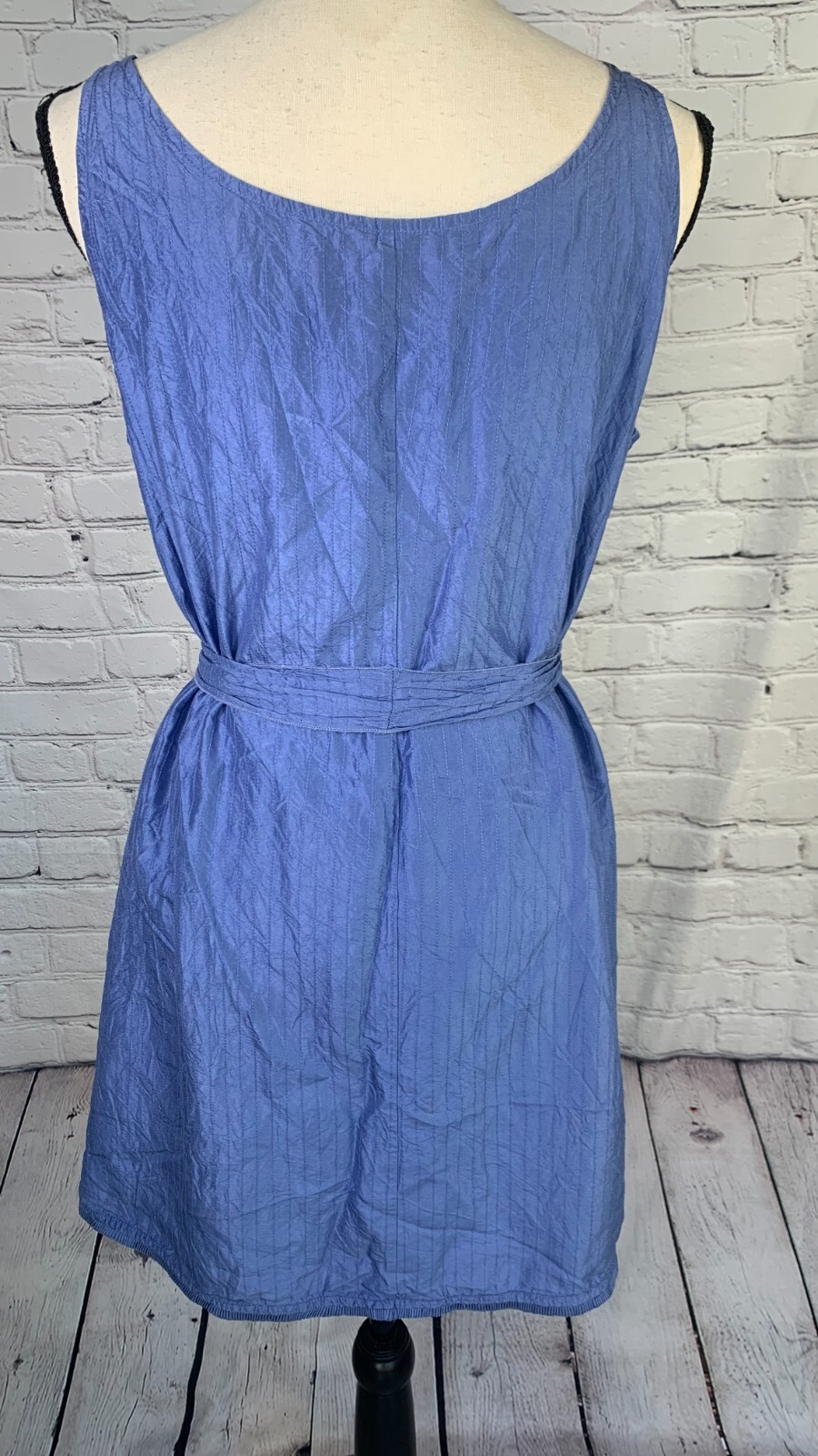 Eileen Fisher Washed 100% Silk Taffeta Dress Sleeveless Tie Pleats Trimmed Hem M