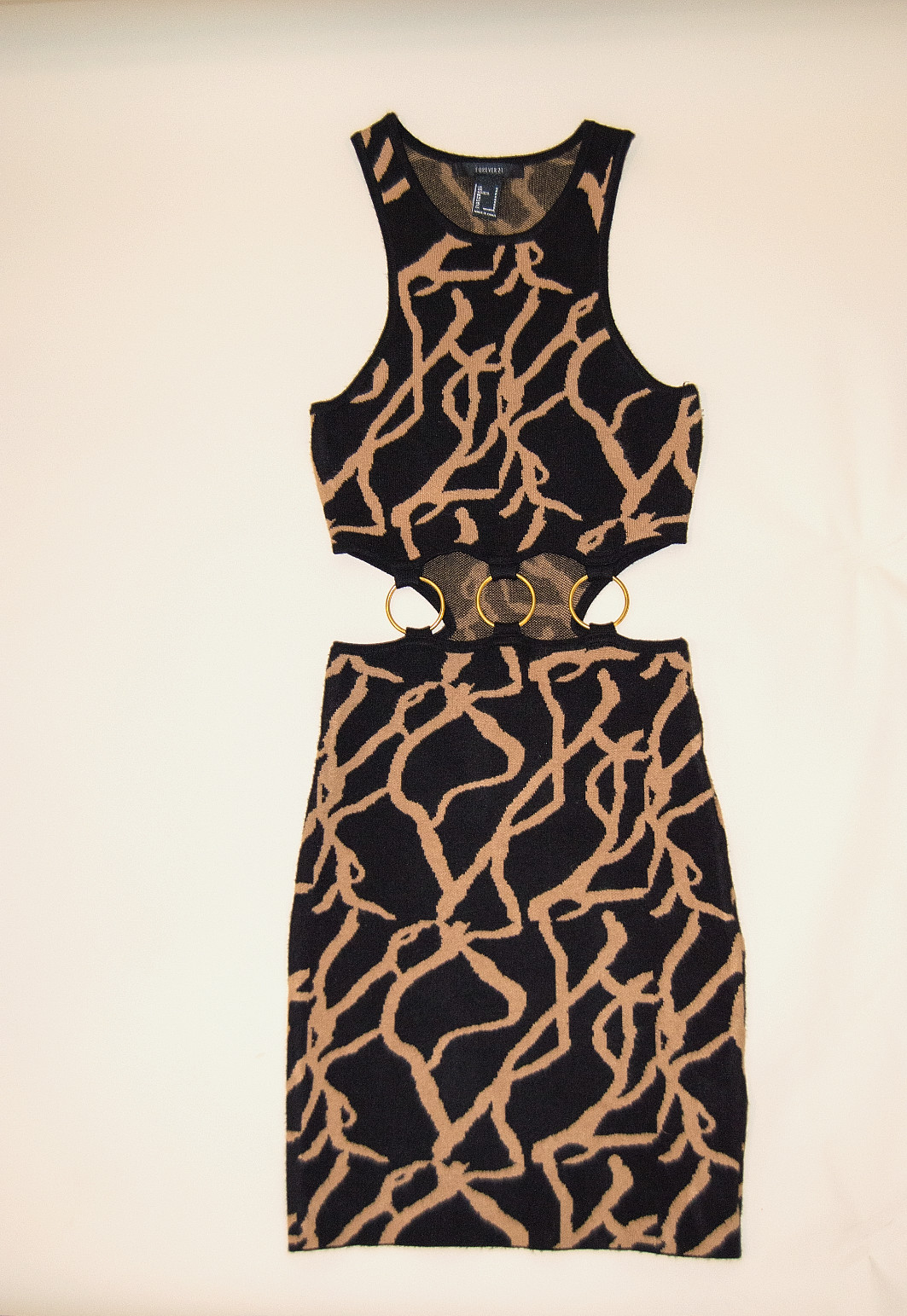 Forever 21 Abstract Black and Gold Tank Dress with Gold Circles Size Small