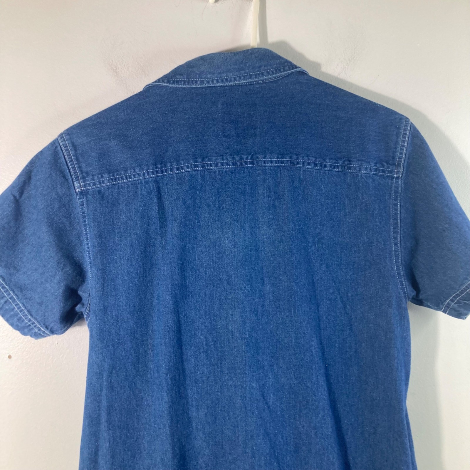 Womens Vintage Sun Belt Denim Button Maxi Dress Short Sleeve S Cotton Pockets