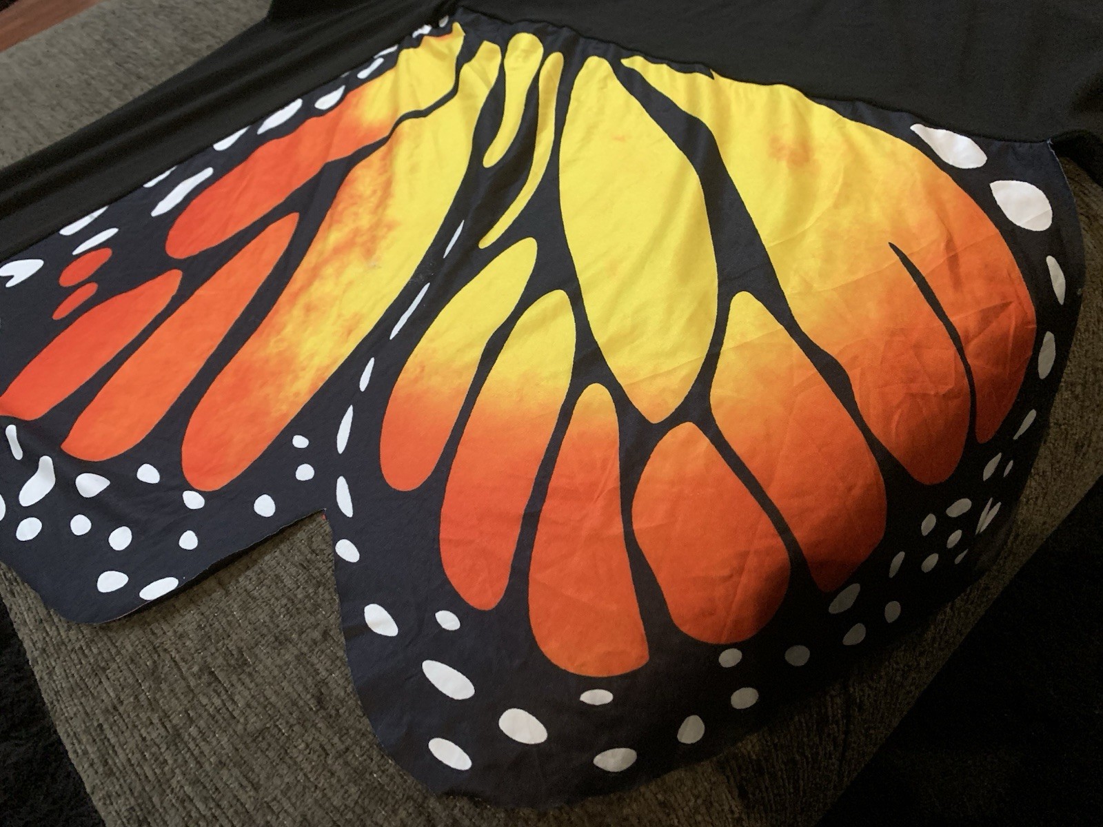 Butterfly Wing Cold-Shoulder Dress in Orange, yellow and Black