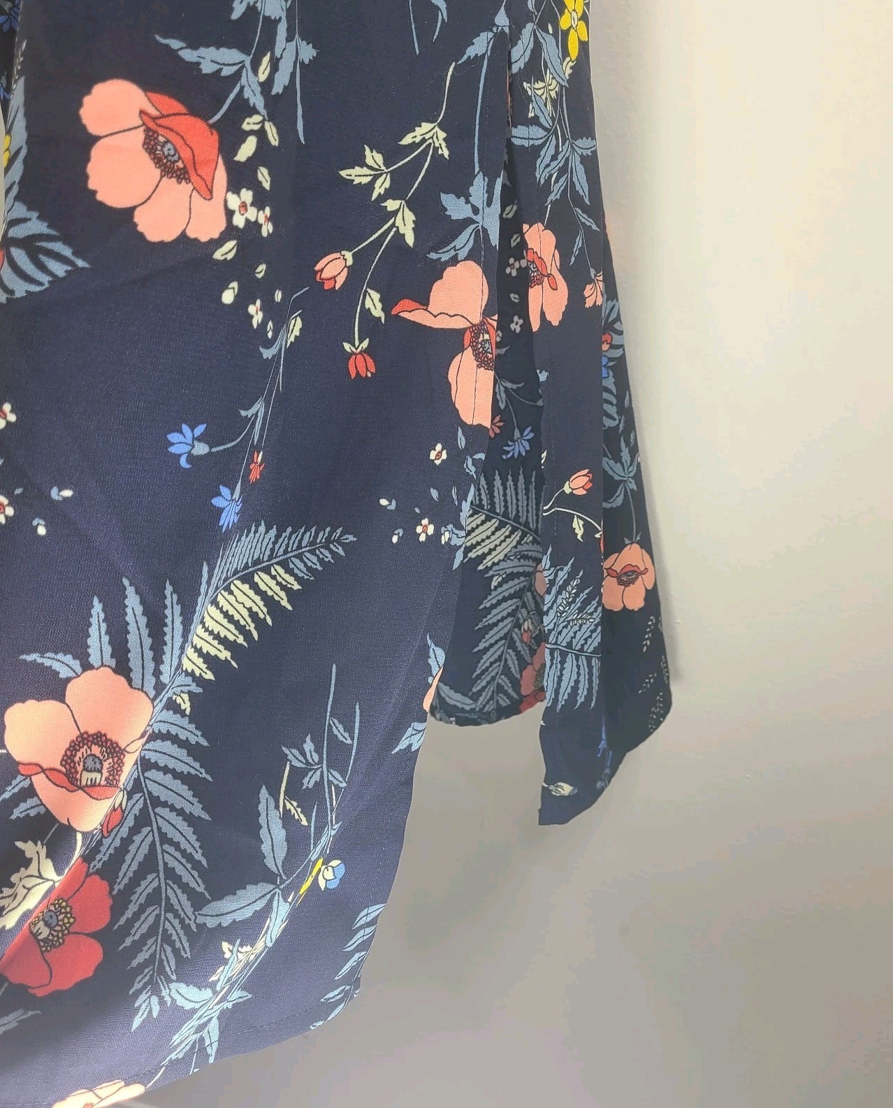 Monteau Floral Cold Shoulder Midi Dress XL Navy Pink Side Slit Lightweight