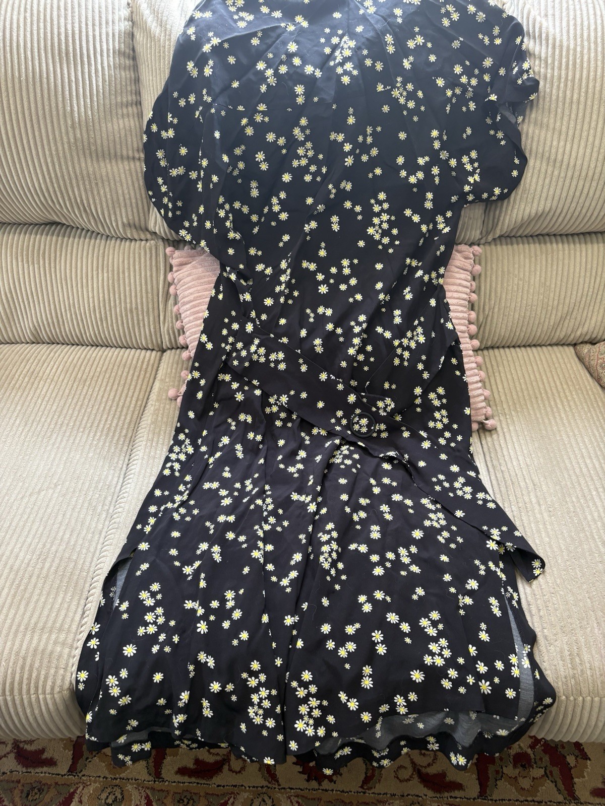 New BIMBA Y LOLA Black Daisy Print Midi Dress 90s vibes medium