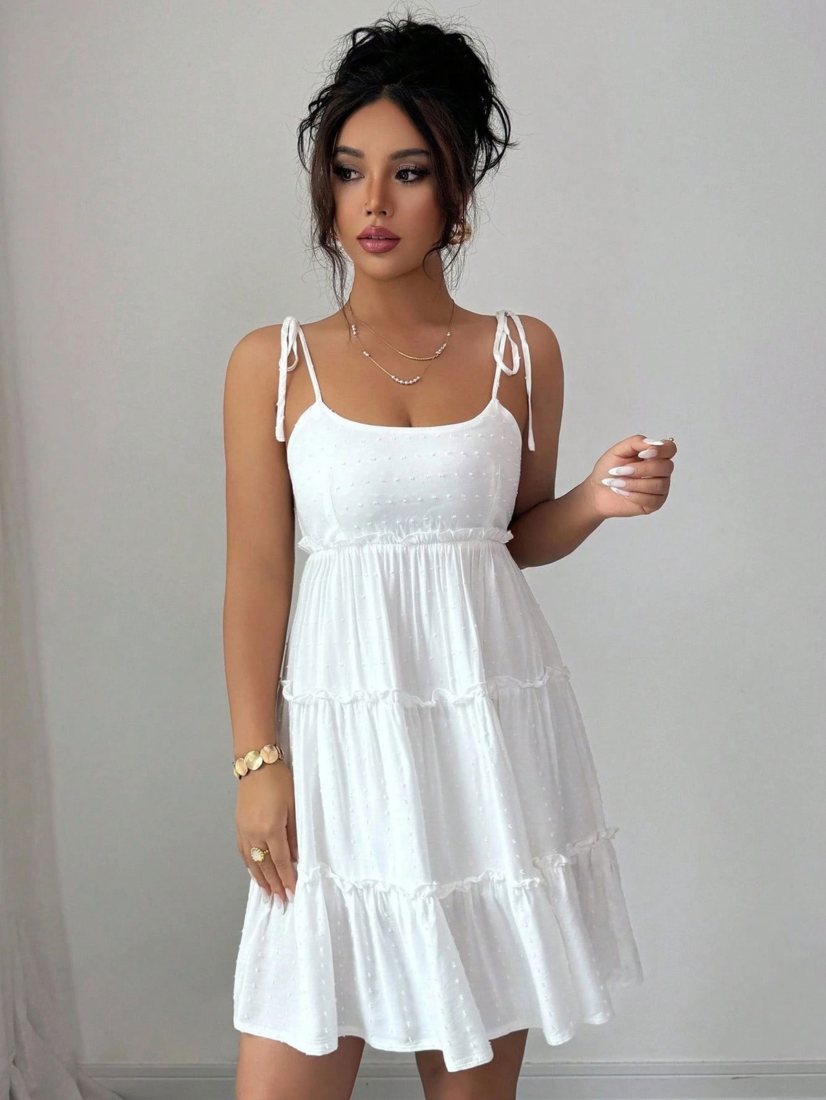 Womens White Spaghetti Strap Tiered Mini Dress Summer Sleeveless A Line Dress XL