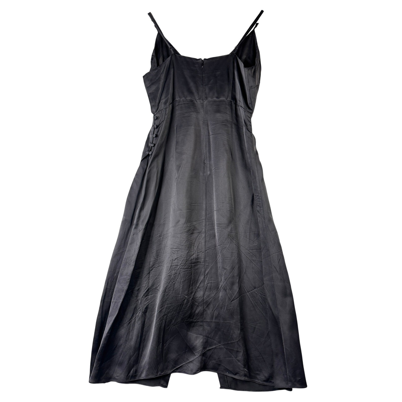 Madewell Black Satin Faux Wrap Midi Slip Dress V-Neck Straps AL307 Size 4