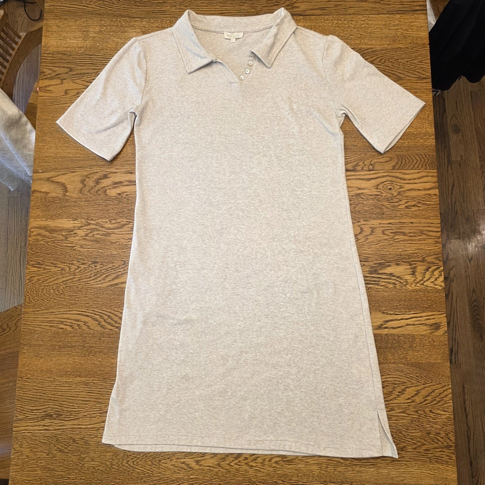 Roolee Womens Oatmeal Heather Polo Tie Waist Short Sleeve Dress Womens L Office