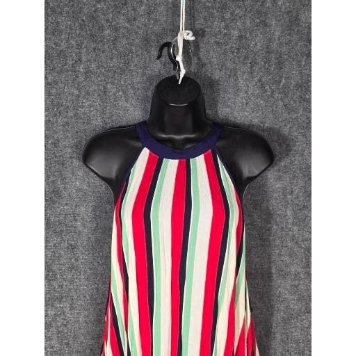 Red Navy White Striped Halter Handkerchief Hem Midi Dress Crochet Trim Women 3XL