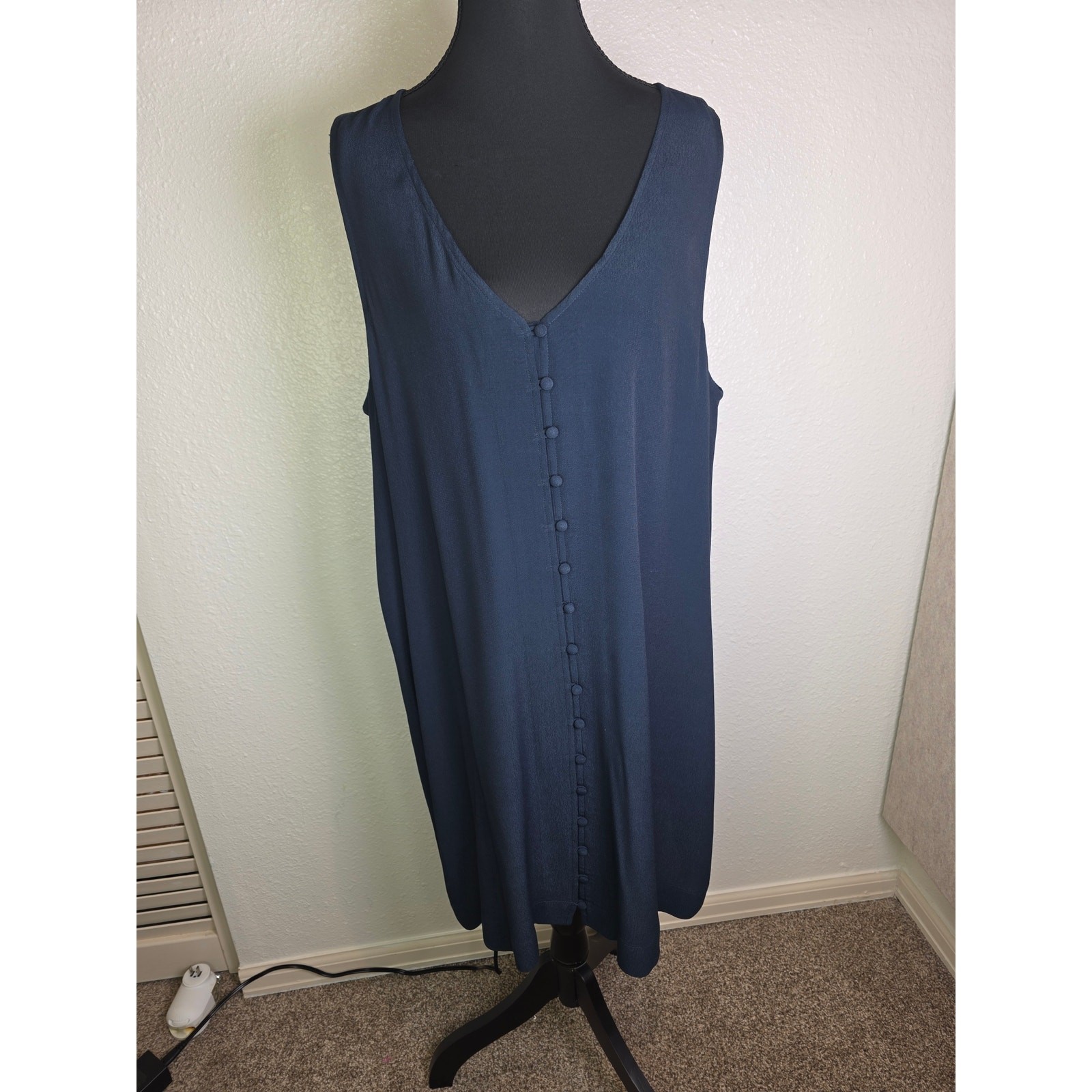 Madewell Button-Front Sleeveless Shift Tank Dress in Navy Blue – Size L (NWT)