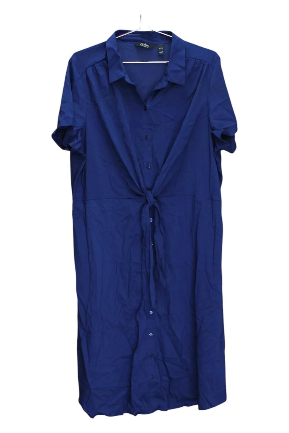 Du Jour Women’s Button Front Shirt Midi Dress with Tie Detail Navy