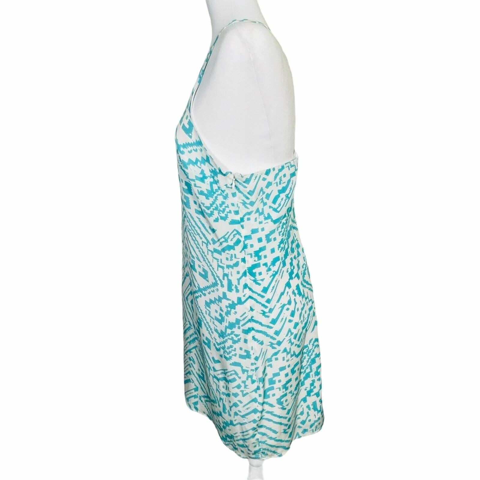 Britt Ryan Teal White Silk Sleeveless Dress Size Medium