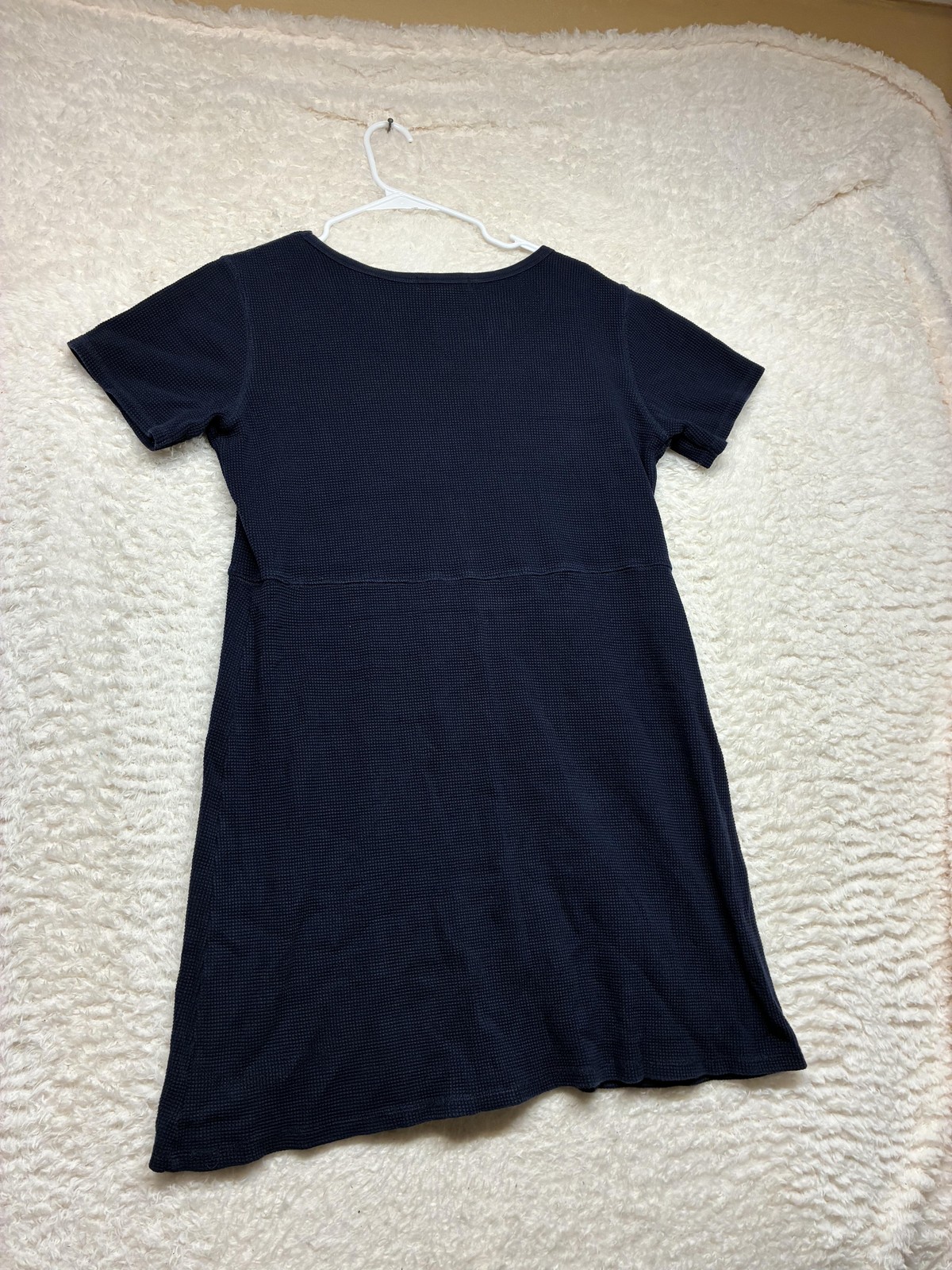 Eddie Bauer Dress Womens Medium Navy Waffle Knit Thermal Short Sleeve Casual