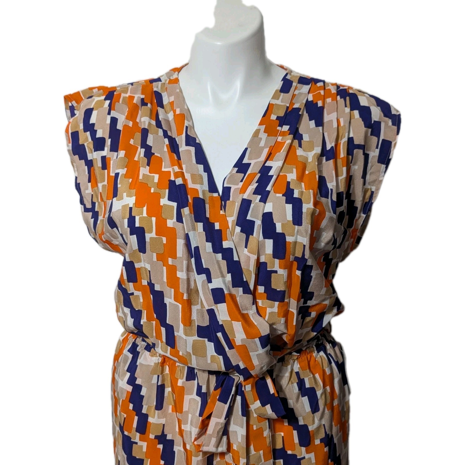 NWT Presley Skye 100% Silk Geometric Print Faux Wrap Dress Size XL