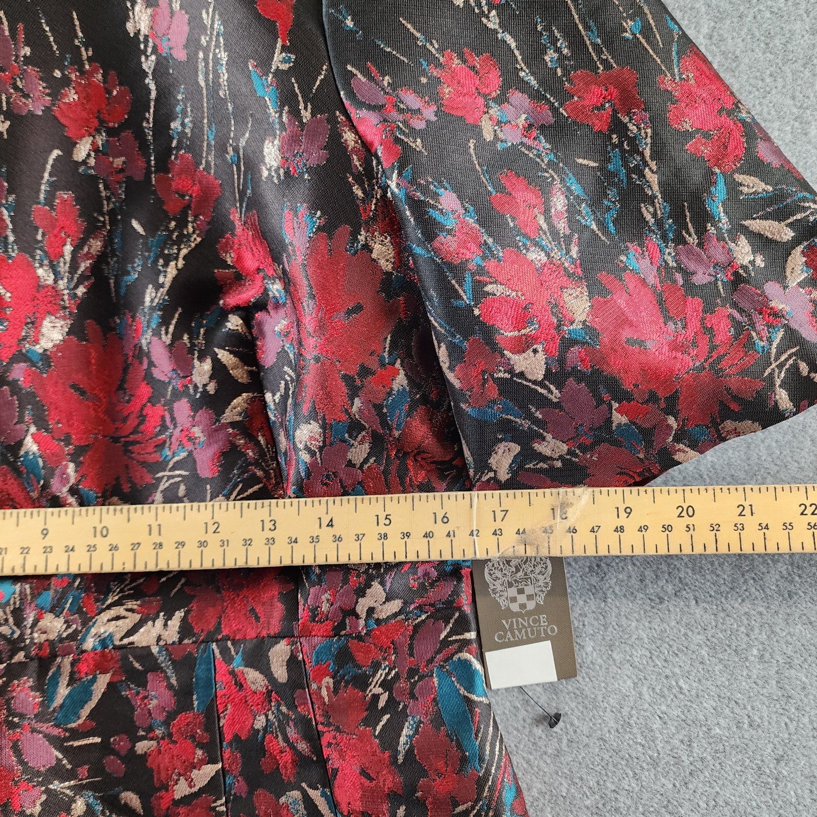 Vince Camuto Floral Jacquard Short-Sleeve Dress Women’s 12 Red Multi Back Zip