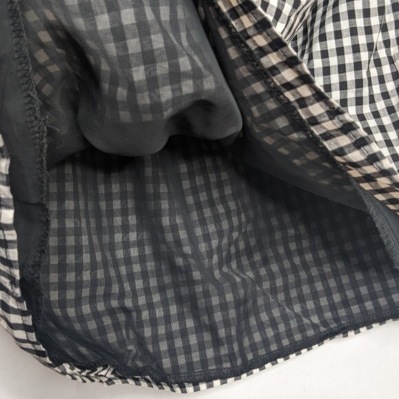 SOPRANO GINGHAM DRESS SMALL OFF SHOULDER BLACK WHITE TRAPEZE PUFF SLEEVES Spring