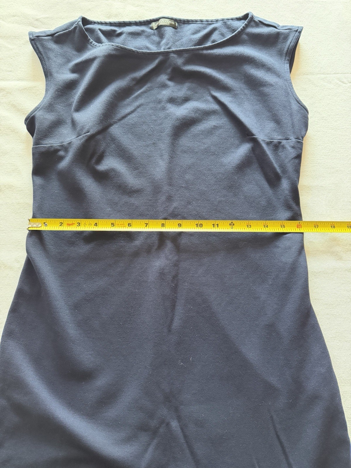 Urban Coco Navy Solid Sheath Dress Boat Neck Knit Stretch Zip Knee Length S