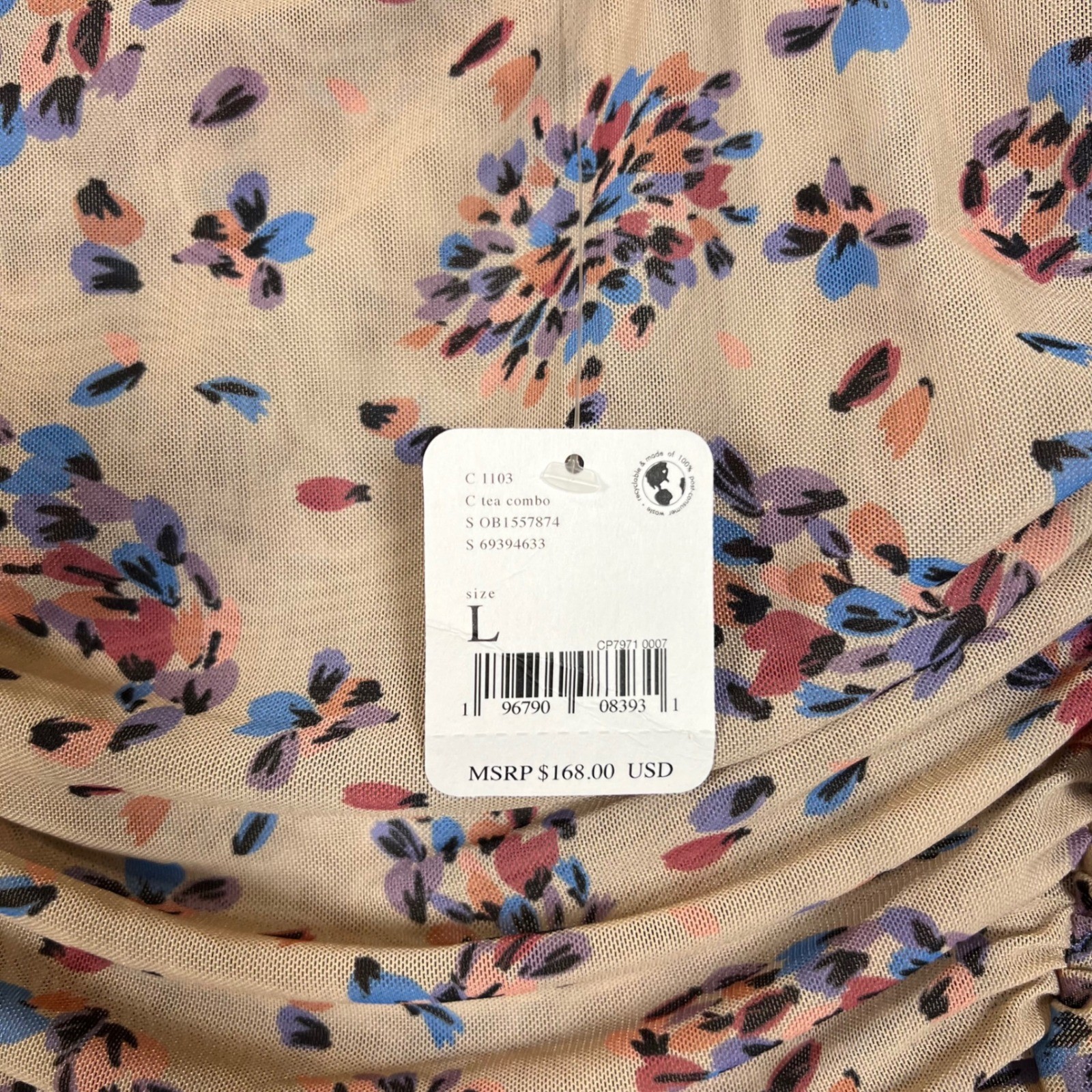 Free People Mesh Ruched Maxi Dress C Tea Combo Floral OB1557874 L NEW