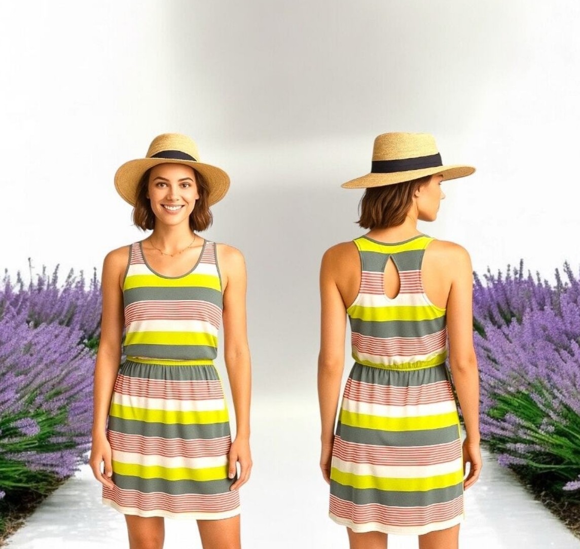 Patagonia West Ashley Fitz Tank Hiking Dress Women’s Hemlock Green Stripe Large
