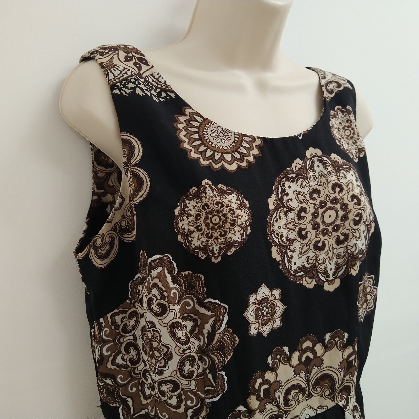 Studio I Dress Womens Size 8 Brown White Black Paisley Sleeveless Midi Ladies