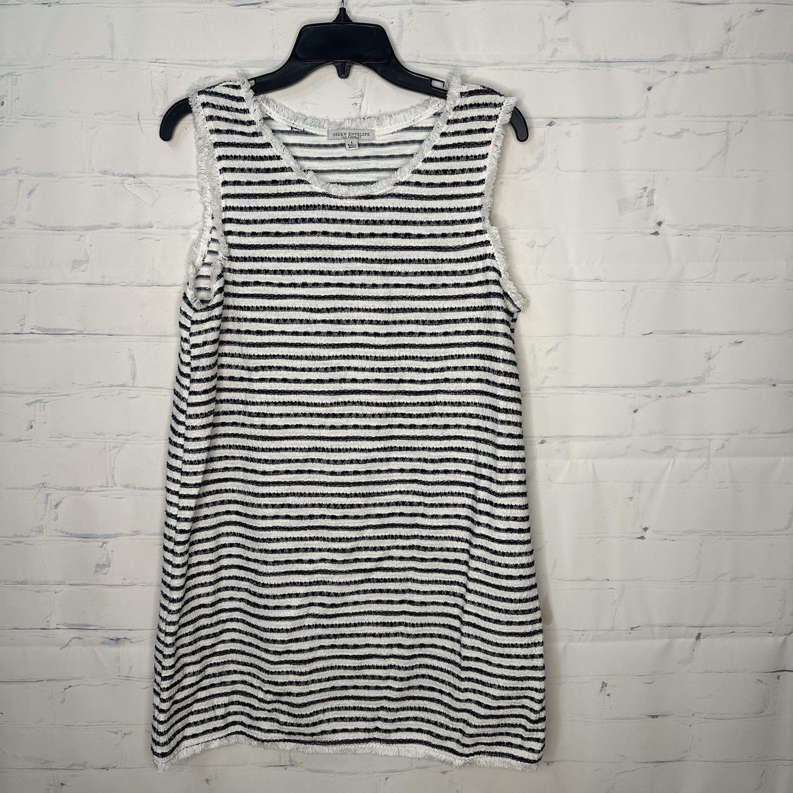 Women’s Green Envelope Size Large Blue & White Sleeveless Dress