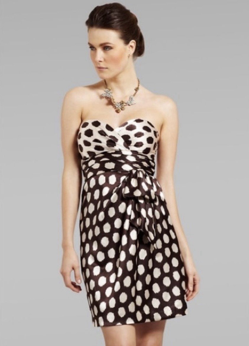 Max and Cleo black/white polka dot sweetheart bow sheath dress 2 knee length