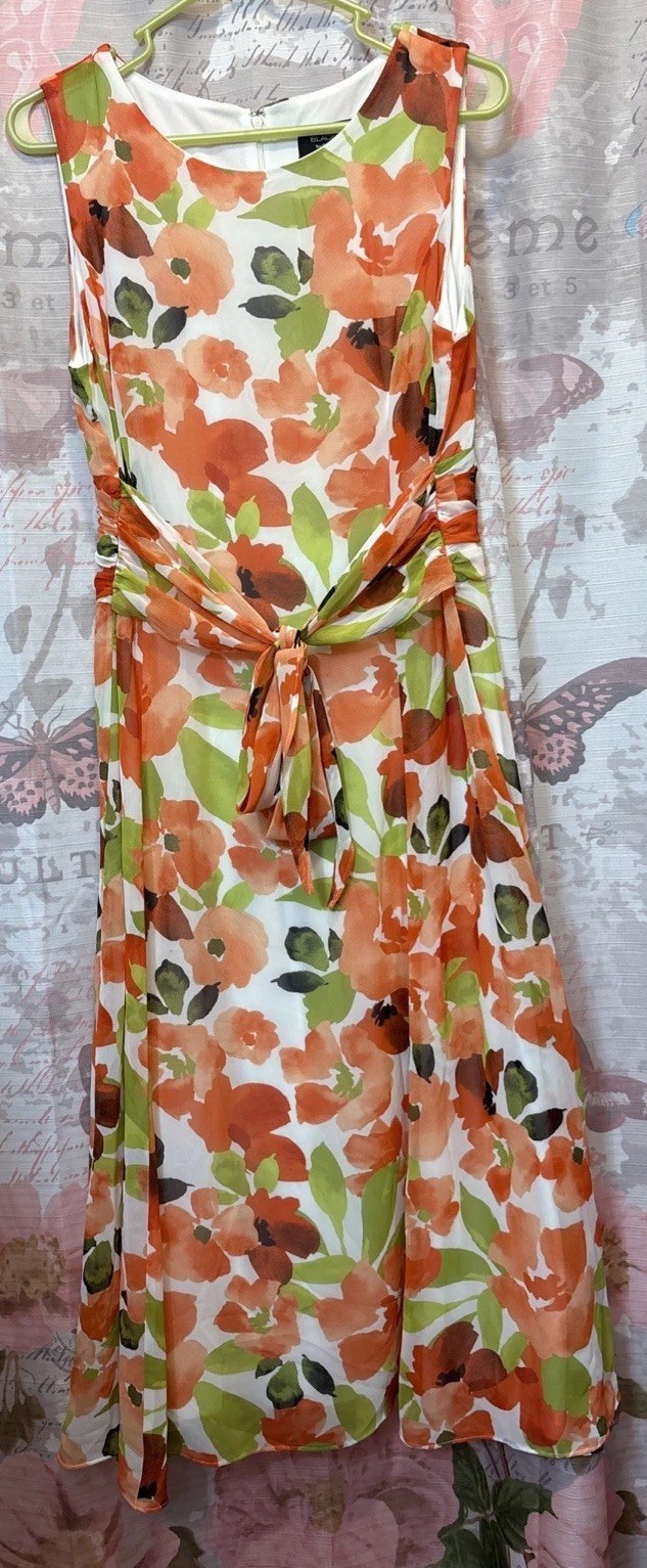 BLACK LABEL by Evan-Picone Women’s 12 Orange Floral Midi Sleeveless Dress Lined*
