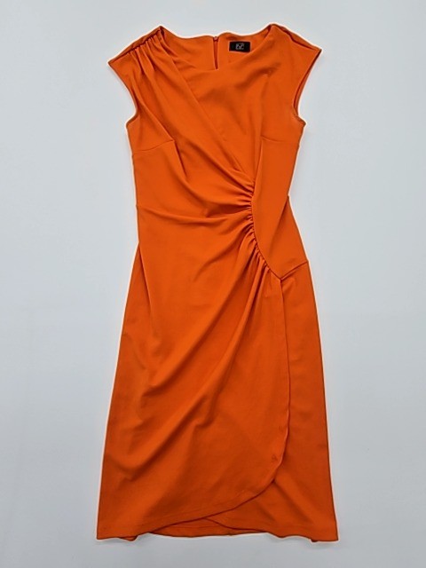 F&F Orange Sleeveless Sheath Knee Dress EU 38 Zip Ruching