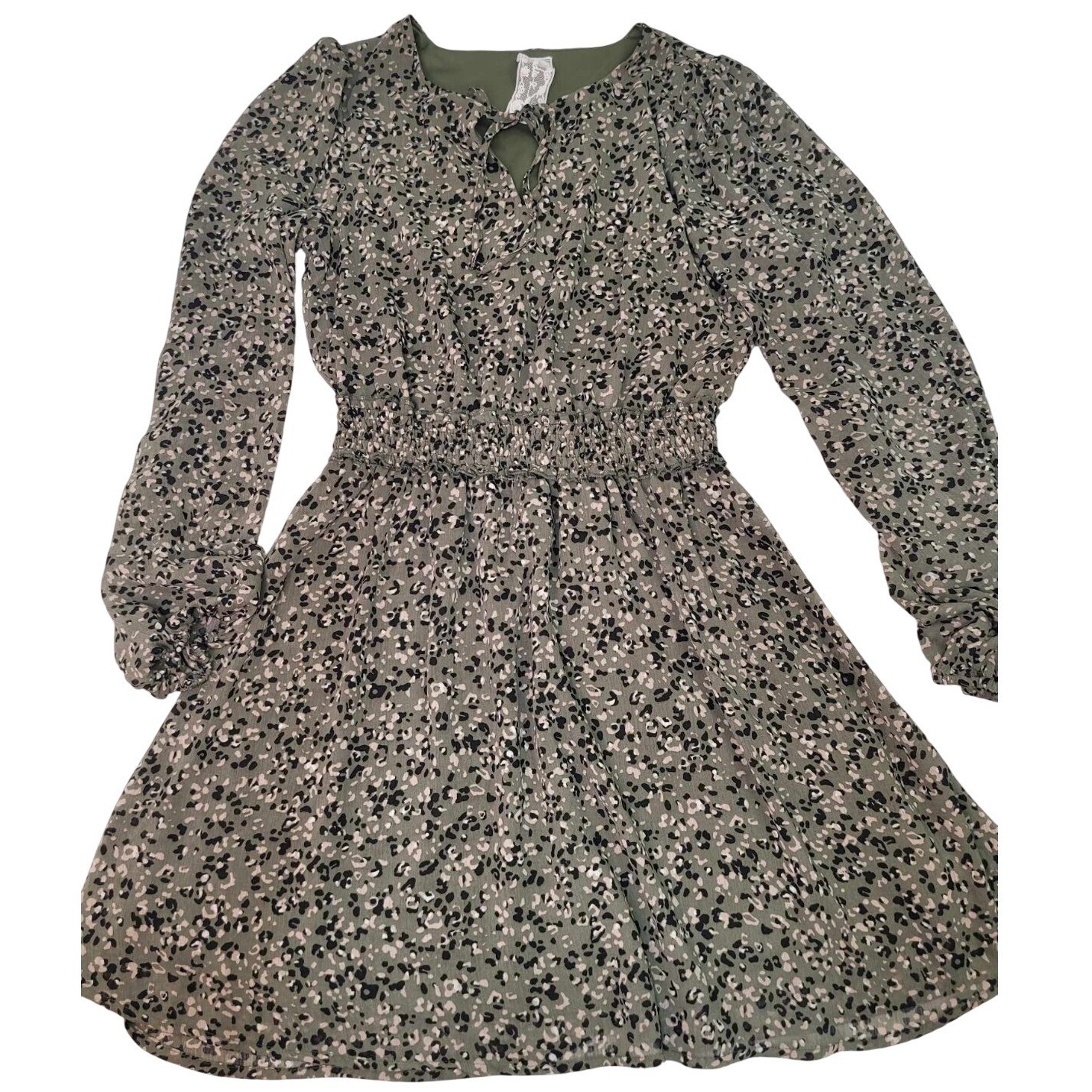 Sadie And Sage Green Animal Print Long Sleeve Dress Women’s Small Classic Boho