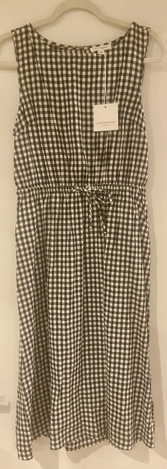 Beach Lunch Lounge Dress Med Black & White Check Sleeveless Cut Out In Back New