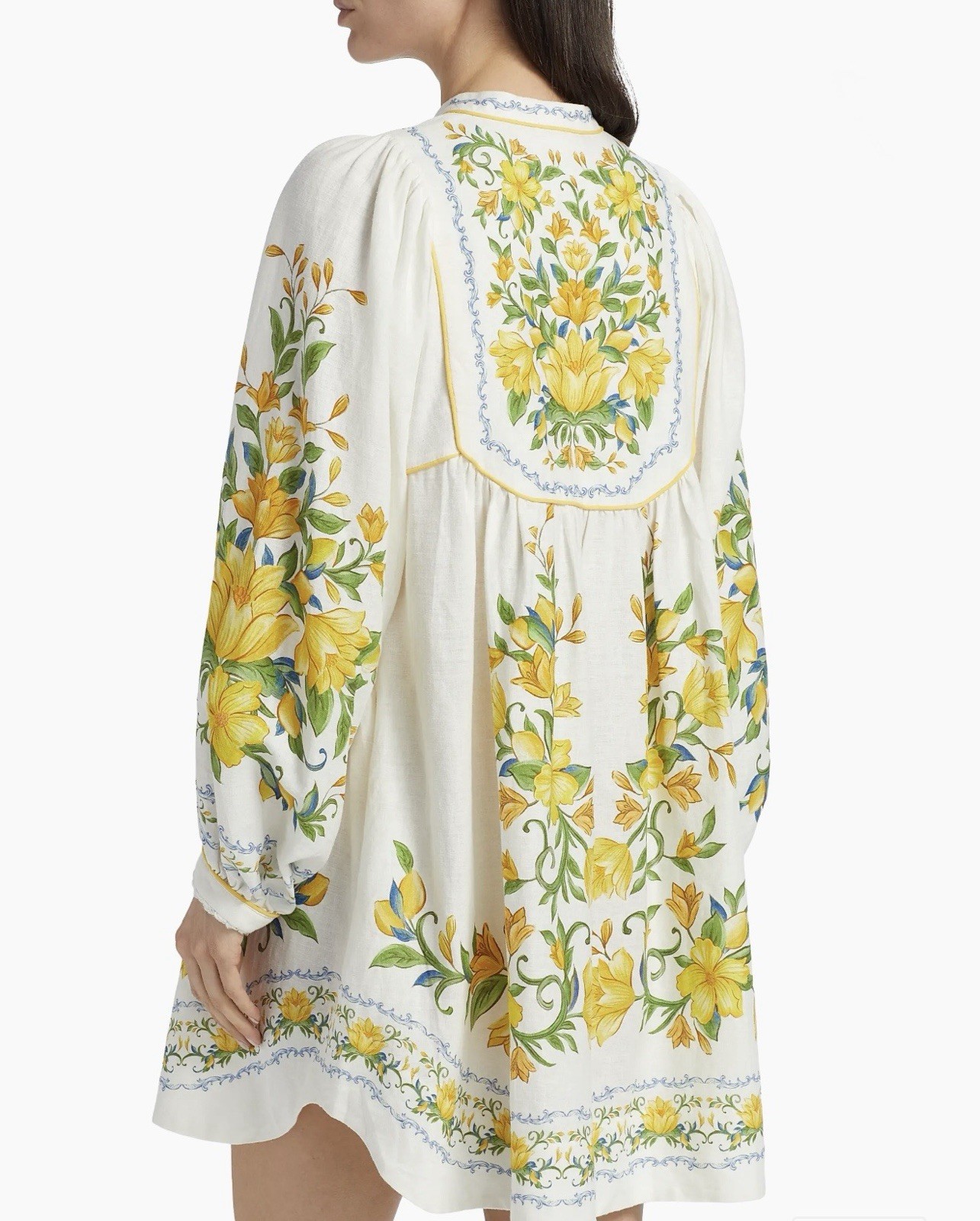 Sicily Floral Linen-Blend Minidress Crafted of A Light Linen Blend Size Small S